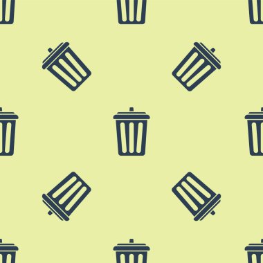 Mavi Çöp kutusu simgesi sarı arkaplandaki kusursuz deseni izole etti. Çöp kutusu tabelası. Sepet simgesini geri dönüştür. Ofis çöpü ikonu. Vektör İllüstrasyonu