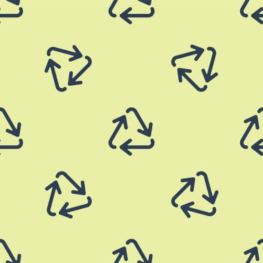 Mavi Geri Dönüşüm simgesi sarı arka plan üzerinde sorunsuz desen izole. Dairesel ok simgesi. Çevre geri dönüştürülebilir yeşil gidin. Vektör İllüstrasyonu