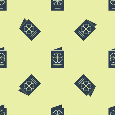 Mavi Aziz Patrick Günü parti ilanı, broşür, tatil davetiyesi, kartpostal, kurumsal kutlama ikonu sarı arka planda izole edilmiş kusursuz desen. Vektör İllüstrasyonu