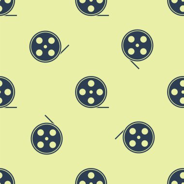 Mavi Film makarası ikonu sarı arkaplandaki kusursuz deseni izole etti. Vektör İllüstrasyonu