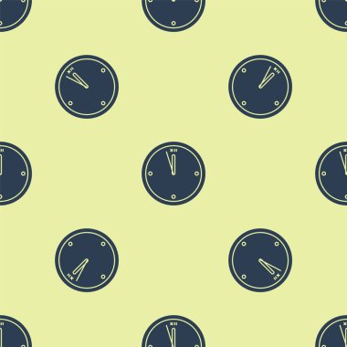 Mavi Saat simgesi sarı arkaplandaki kusursuz deseni izole etti. Zaman sembolü. Mutlu Noeller ve mutlu yıllar. Vektör İllüstrasyonu