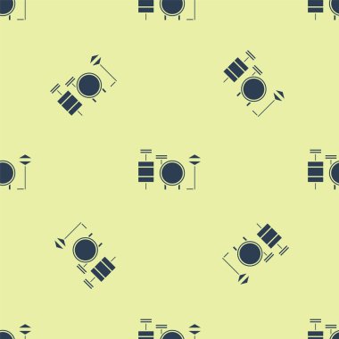 Mavi Davul simgesi sarı arkaplandaki kusursuz deseni izole etti. Müzik işareti. Müzik aleti sembolü. Vektör İllüstrasyonu