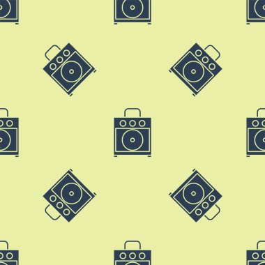 Mavi Gitar amplifikatörü simgesi sarı arkaplanda izole edilmiş pürüzsüz desen. Müzik aleti. Vektör İllüstrasyonu