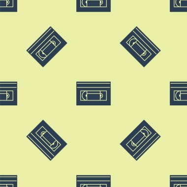 Mavi Vhs video kaset ikonu sarı arkaplandaki kusursuz deseni izole etti. Vektör İllüstrasyonu