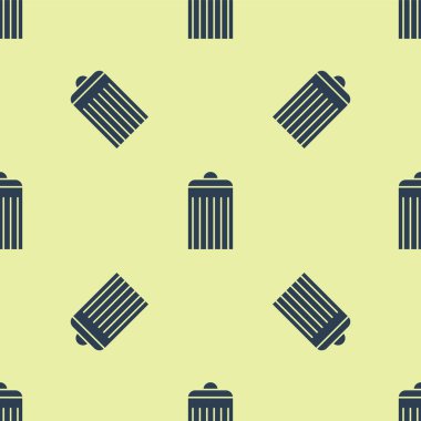 Mavi Çöp kutusu simgesi sarı arkaplandaki kusursuz deseni izole etti. Çöp kutusu tabelası. Sepet simgesini geri dönüştür. Ofis çöpü ikonu. Vektör İllüstrasyonu