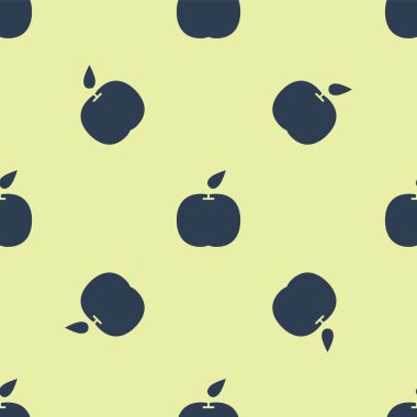 Mavi Elma simgesi sarı arkaplandaki kusursuz deseni izole etti. Yaprak sembollü meyve. Vektör İllüstrasyonu