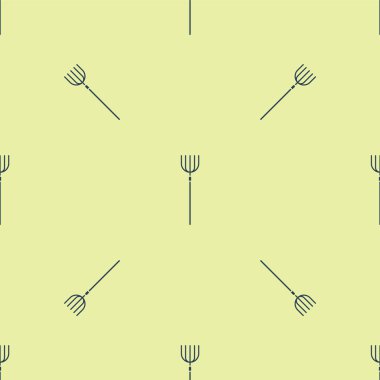 Mavi Bahçe yabası ikonu sarı arka planda izole edilmiş pürüzsüz desen. Bahçe çatalı işareti. Bahçecilik, tarım, çiftçilik aleti. Vektör İllüstrasyonu