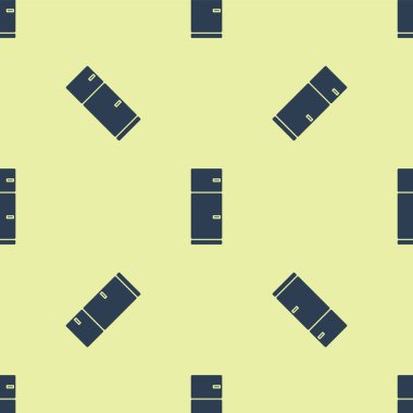 Mavi Buzdolabı ikonu sarı arka planda izole edilmiş kusursuz desen. Buzdolabı buzdolabı. Ev aletleri ve aletler. Vektör İllüstrasyonu