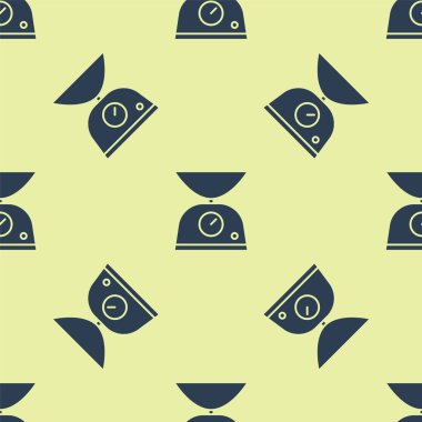 Mavi Pullu simge sarı arkaplanda izole edilmiş pürüzsüz desen. Ağırlık ölçüm aletleri. Vektör İllüstrasyonu