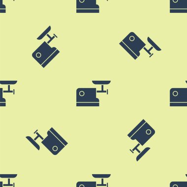 Mavi Mutfak Et Öğütücü ikonu sarı arka planda izole edilmiş pürüzsüz desen. Vektör İllüstrasyonu