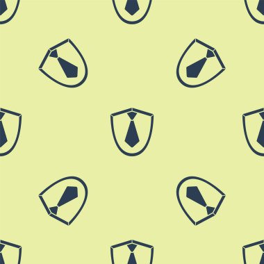 Mavi kravat simgesi sarı arkaplanda izole edilmiş kusursuz desen. Boyunbağı ve boyun bezi sembolü. Vektör İllüstrasyonu