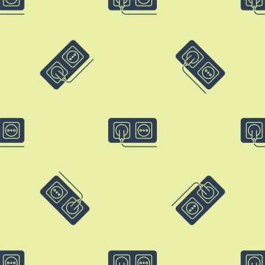 Mavi Elektrik çıkış simgesi sarı arkaplandaki pürüzsüz deseni izole etti. Elektrik prizi. Rosette sembolü. Vektör İllüstrasyonu