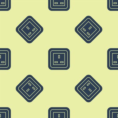 Mavi Elektrik çıkış simgesi sarı arkaplandaki pürüzsüz deseni izole etti. Elektrik prizi. Rosette sembolü. Vektör İllüstrasyonu