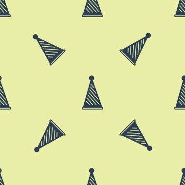 Mavi Parti şapka ikonu sarı arka planda kusursuz desen izole etti. Doğum günü şapkası. Vektör İllüstrasyonu