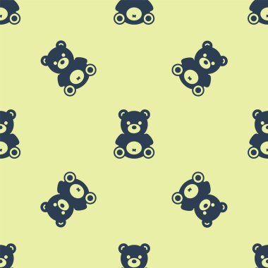 Mavi ayı peluş oyuncak ikonu sarı arka planda izole edilmiş pürüzsüz desen. Vektör İllüstrasyonu