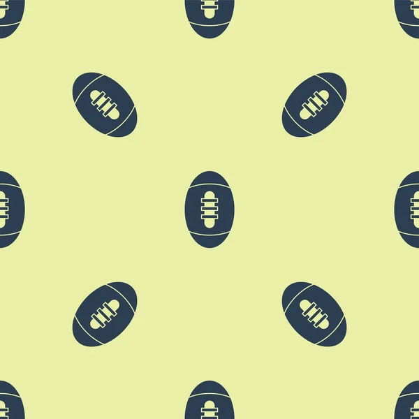 Icône de ballon de football américain bleu isolé motif sans couture sur fond jaune. Icône de balle de rugby. Symbole du sport d'équipe. Illustration vectorielle — Image vectorielle