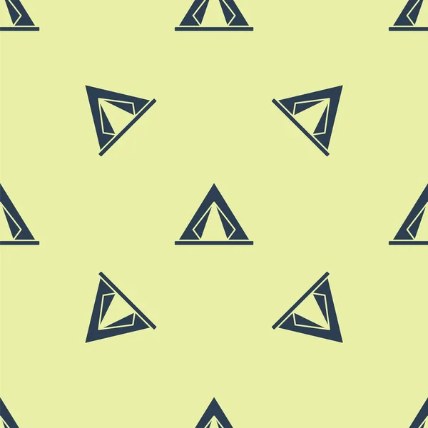 Blå Turisttält ikon isolerad sömlös mönster på gul bakgrund. Campingsymbol. Vektor Illustration — Stock vektor