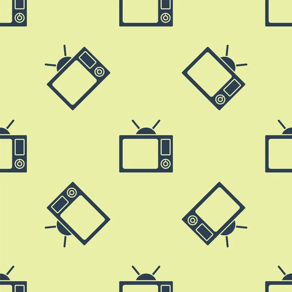 Blå Tv ikon isolerad sömlös mönster på gul bakgrund. Tv-skylt. Vektor Illustration — Stock vektor