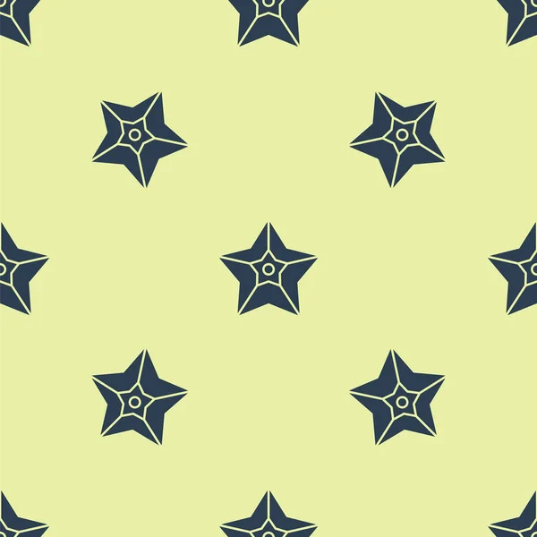 Blue Christmas star icon isolated seamless pattern on yellow background. Merry Christmas and Happy New Year. Vector Illustration — Stock Vector