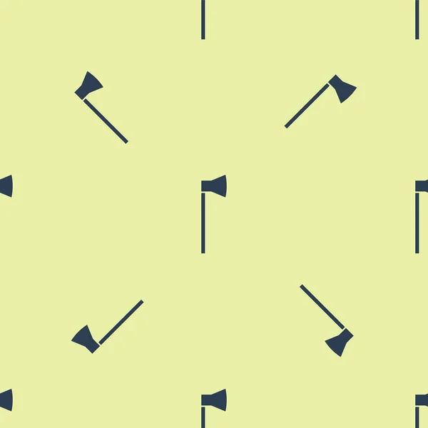 Blaues Holzbeil-Symbol isoliert nahtloses Muster auf gelbem Hintergrund. Holzfällerbeil. Vektorillustration — Stockvektor