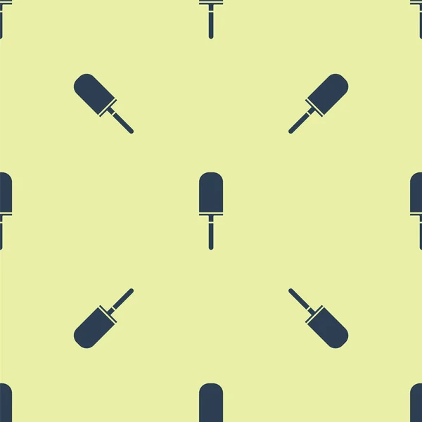 Blauwe Tuin troffel spade of schop pictogram geïsoleerd naadloos patroon op gele achtergrond. Tuingereedschap. Gereedschap voor tuinbouw, landbouw, landbouw. Vector Illustratie — Stockvector
