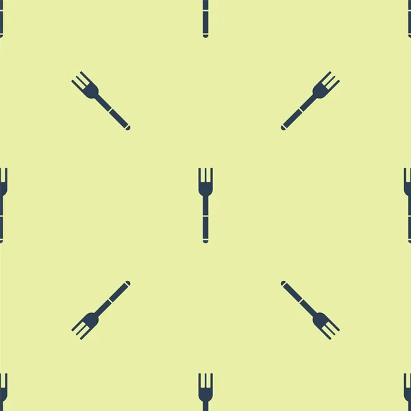 Blue Fork icon isolated seamless pattern on yellow background. Cutlery symbol. Vector Illustration — Stock Vector