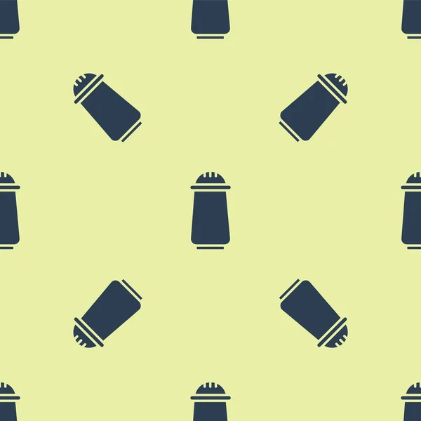 Icono de sal azul y pimienta aislado patrón sin costuras sobre fondo amarillo. Cocinar especias. Ilustración vectorial — Vector de stock