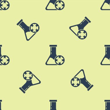 Mavi antifriz test tüpü ikonu sarı arka planda izole edilmiş pürüzsüz desen. Otomobil servisi. Araba tamiri. Vektör İllüstrasyonu