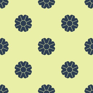 Mavi Çiçek simgesi sarı arkaplanda izole edilmiş pürüzsüz desen. Vektör İllüstrasyonu