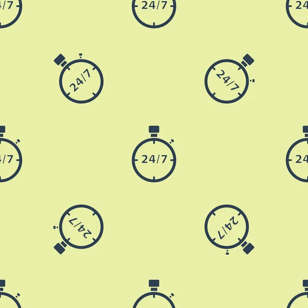 Blue Stopwatch 24 uur pictogram geïsoleerd naadloos patroon op gele achtergrond. De hele dag cyclisch icoon. 24 uur service symbool. Vector Illustratie — Stockvector