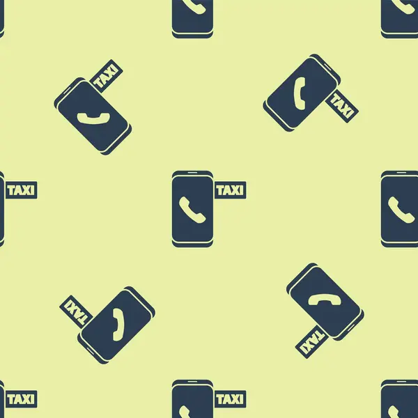 Chamada de táxi azul ícone de serviço de telefone isolado padrão sem costura no fundo amarelo. Táxi para smartphone. Ilustração vetorial — Vetor de Stock