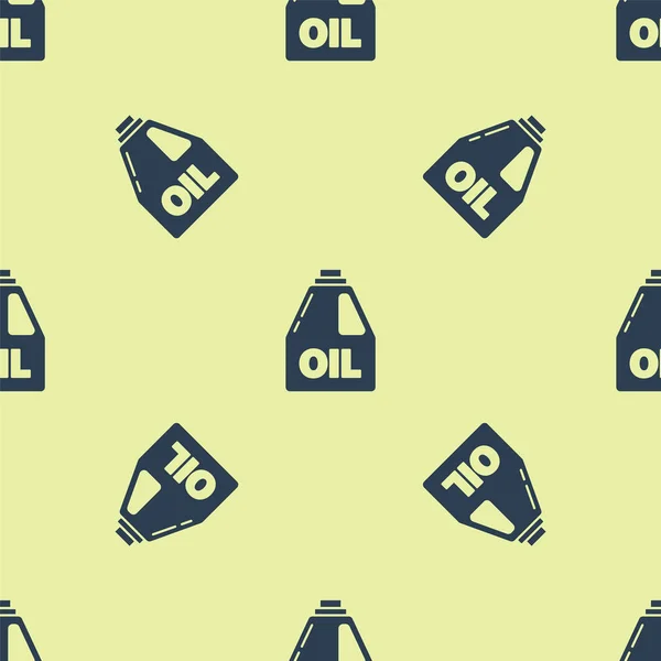 Blå plastbehållare för motor maskin olja ikon isolerad sömlös mönster på gul bakgrund. Oljegallon. Service och reparation av oljebyte. Vektor Illustration — Stock vektor