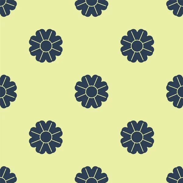 Icône fleur bleue isolé motif sans couture sur fond jaune. Illustration vectorielle — Image vectorielle