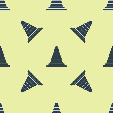 Mavi trafik konisi simgesi sarı arka planda kusursuz desen izole etti. Vektör İllüstrasyonu