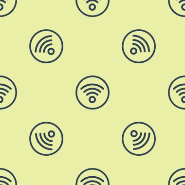 Mavi Wi-Fi kablosuz internet ağı sembolü sarı arkaplanda izole edilmiş pürüzsüz desen. Vektör İllüstrasyonu