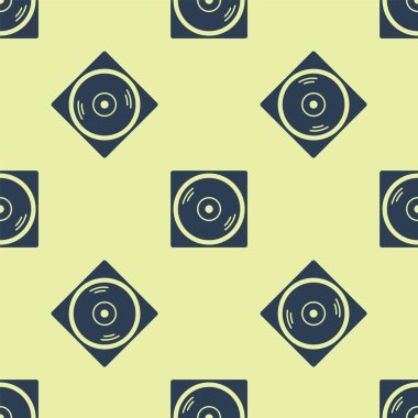 Vinil disk simgesine sahip mavi vinil çalar sarı arkaplanda izole edilmiş pürüzsüz desen. Vektör İllüstrasyonu