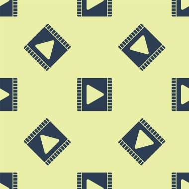 Mavi Oyun Görüntü simgesi sarı arkaplandaki kusursuz deseni izole etti. Oyun işaretli film şeridi. Vektör İllüstrasyonu