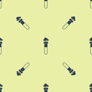 Mavi test tüpü ve kimyasal test ikonu sarı arka planda izole edilmiş pürüzsüz desen. Laboratuvar cam levhası. Vektör İllüstrasyonu