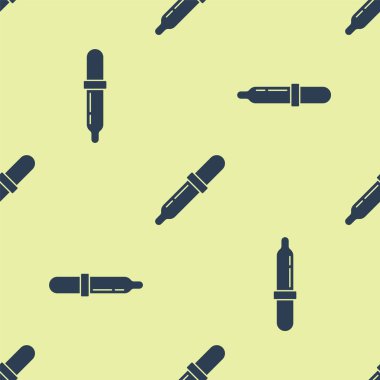 Mavi Pipette simgesi sarı arkaplanda izole edilmiş pürüzsüz desen. Tıbbi elementler, kimya laboratuarı ekipmanları. Tıp sembolü. Vektör İllüstrasyonu
