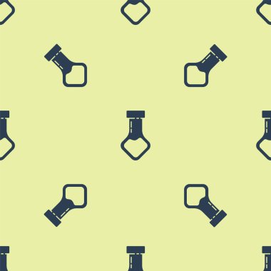 Mavi test tüpü ve kimyasal test ikonu sarı arka planda izole edilmiş pürüzsüz desen. Laboratuvar cam levhası. Vektör İllüstrasyonu