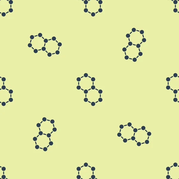 蓝色分子图标在黄色背景上隔离无缝图案。 化学分子的结构,科学教师创新教育海报. 病媒图解 — 图库矢量图片
