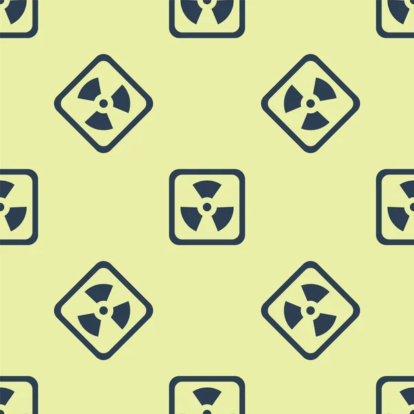 Blue Radioactive icon isolated seamless pattern on yellow background. Radioactive toxic symbol. Radiation Hazard sign. Vector Illustration — Stock Vector