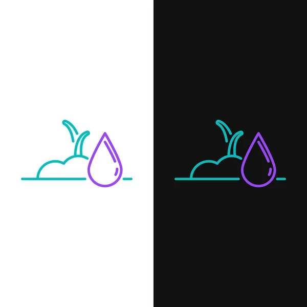 Green and purple line Watering sprout icon isolated on white and black background. Seed and seedling. Irrigation symbol. Leaf nature. Vector Illustration — Stock Vector