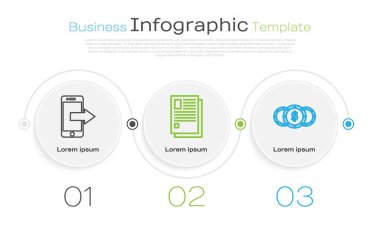 Akıllı telefon, cep telefonu, dosya belgesi ve dolar sembollü bozuk para satırını ayarla. Ticari bilgi şablonu. Vektör