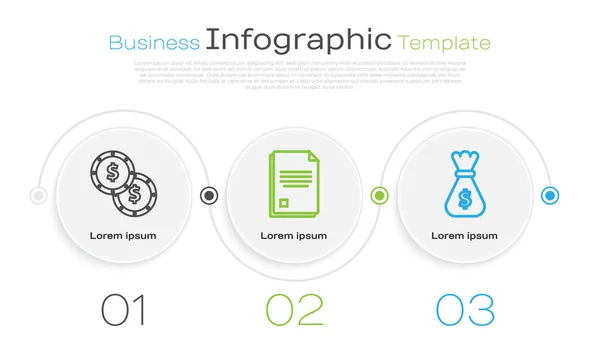 行を設定コインお金でドル記号、ファイル文書とお金バッグ。ビジネスインフォグラフィックテンプレート。ベクトル — ストックベクタ