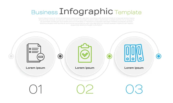 Definir documento de linha com menos, tarefa concluída e pastas do Office com documentos e documentos. Modelo de infográfico de negócios. Vetor — Vetor de Stock