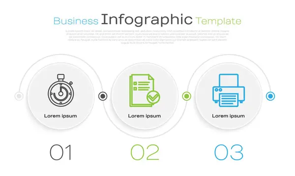 Définir la ligne Porte-documents, Documenter et cocher et Imprimante. Modèle d'infographie d'entreprise. Vecteur — Image vectorielle