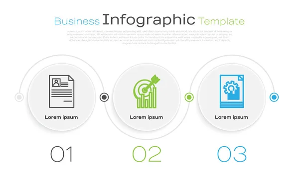 Definir linha Retomar, Alvo com gráfico gráfico e Documento com gráfico gráfico. Modelo de infográfico de negócios. Vetor — Vetor de Stock