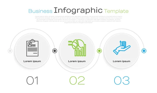 Set line Clipboard with resume, Pie chart infographic and Money on hand. Business infographic template. Vector — Stock Vector