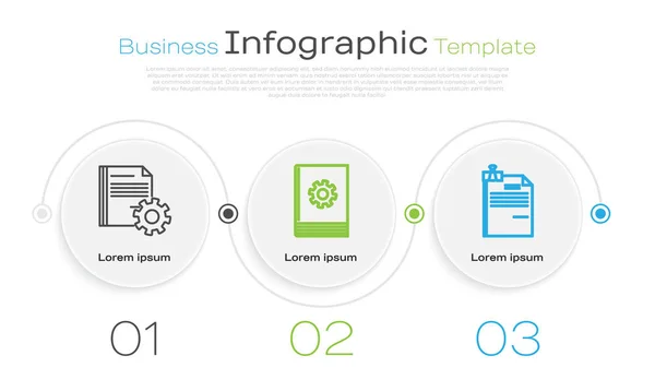 行の設定ギア、ユーザーマニュアル、ファイルドキュメント、バインダークリップでドキュメントの設定を行います。ビジネスインフォグラフィックテンプレート。ベクトル — ストックベクタ